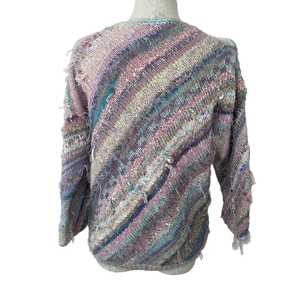 Vintage Womens Pullover Sweater Size Medium Pastel Striped Mixed Knit Handmade - Picture 3 of 13